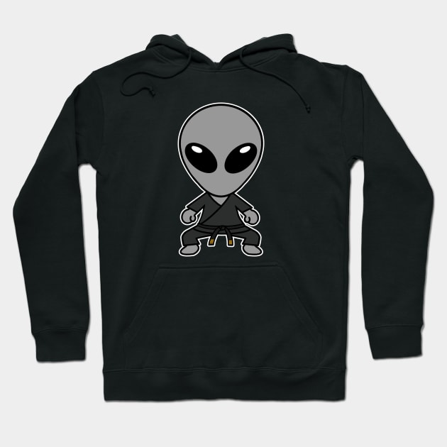 Karate Gray Alien Extraterrestrial Dark Gi Hoodie by SpaceAlienTees